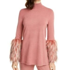 Alfani Striped Faux-Fur Cuff Sweater NWT